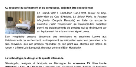 Communiqué de presse : LOEWE & ELAN HOSPITALITY du 23/01/2015 1/2
