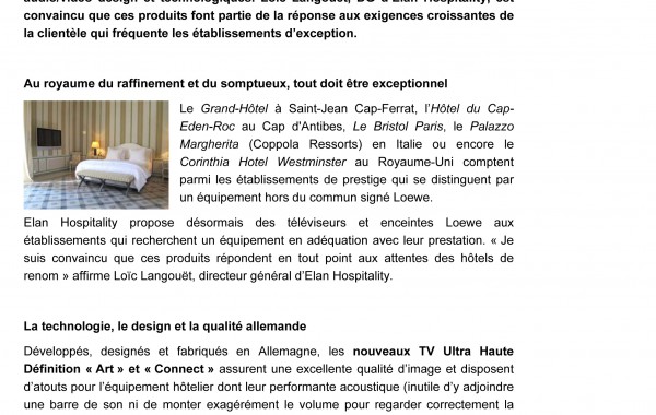 Communiqué de presse : LOEWE & ELAN HOSPITALITY du 23/01/2015 1/2