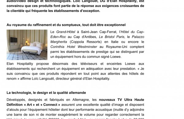 Communiqué de presse : LOEWE & ELAN HOSPITALITY du 23/01/2015 1/2