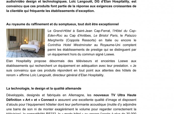 Communiqué de presse : LOEWE & ELAN HOSPITALITY du 23/01/2015 1/2